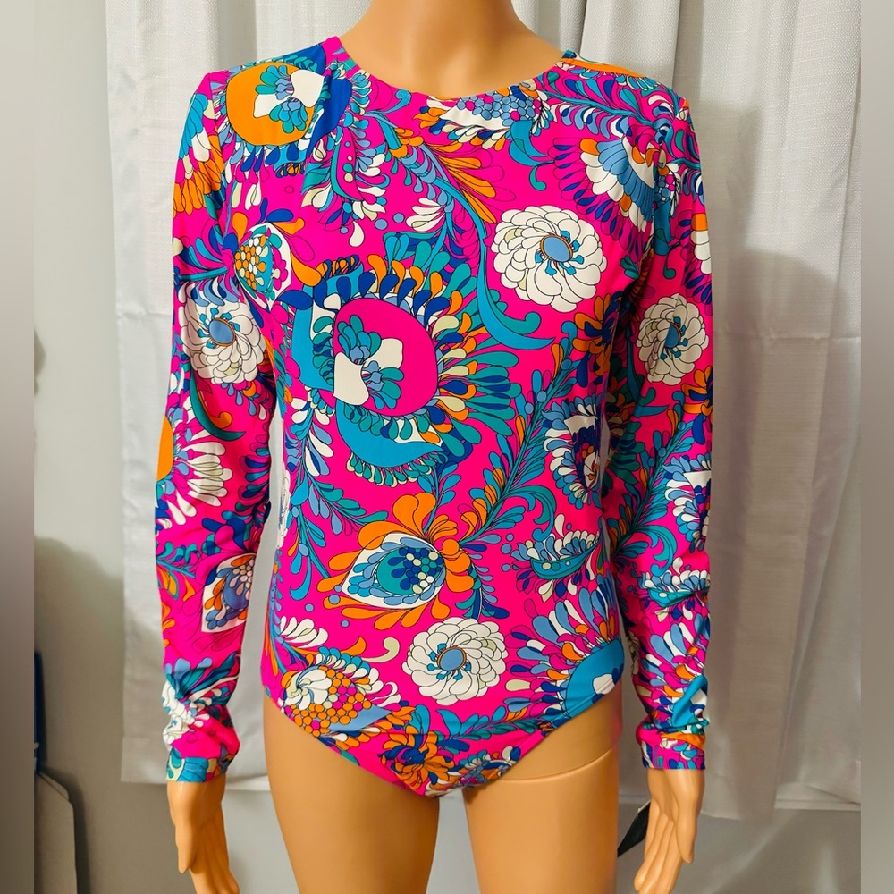 Beautiful Kate Spade size M radiant pink floral long sleeve rashguard swim suit